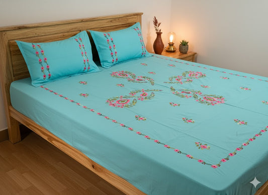 Chikonwala's Hand Embroidered Floral Design Bedsheet