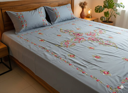 Chikonwala's Hand Embroidered Floral Design Bedsheet