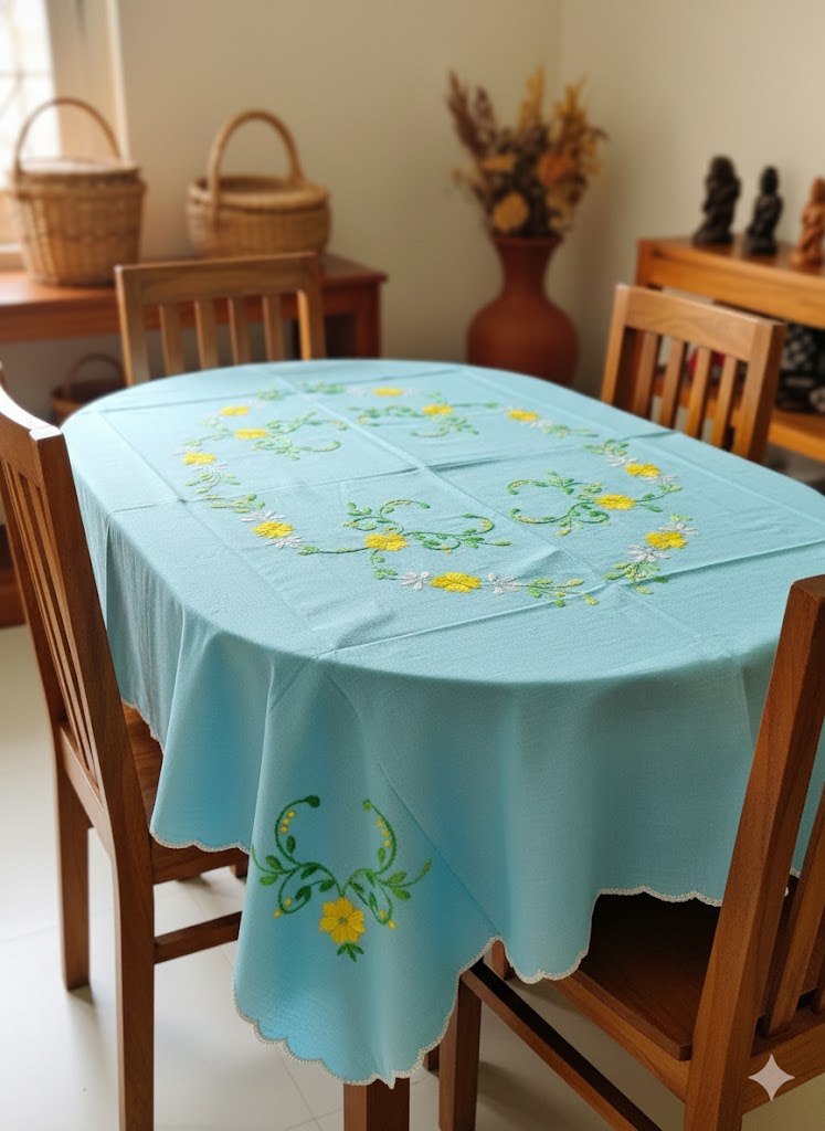 Hand Embroidered Floral Table Cover