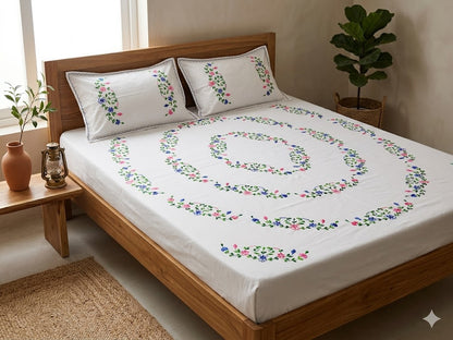 Chikonwala's Hand Embroidered Floral Design Bedsheet