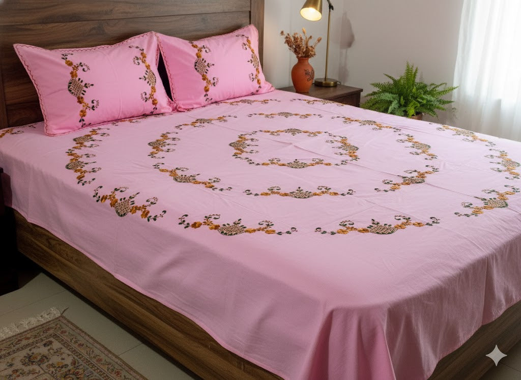 Chikonwala's Hand Embroidered Pure Cotton Bedsheet