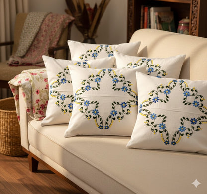 Hand Embroidered Cotton Cushion Covers (Set of 5)