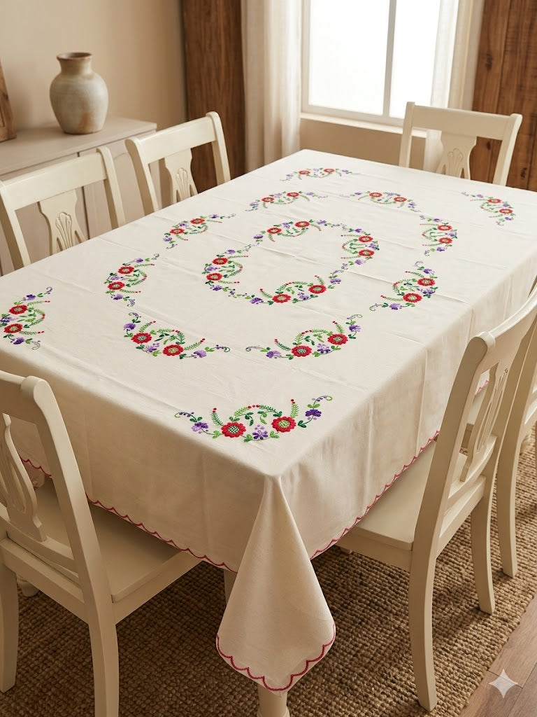 Hand Embroidered Floral Table Cover