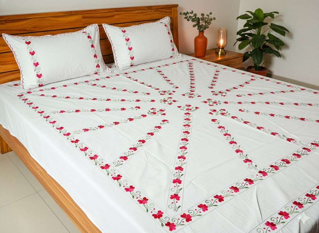 Chikonwala's Hand Embroidered Floral Design Bedsheet