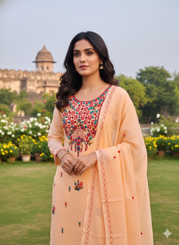 Chikonwala's Exclusive Hand Embroidered Contrast Fulkari Dress