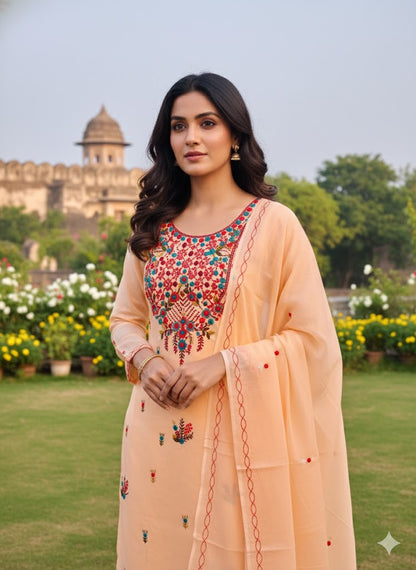 Chikonwala's Exclusive Hand Embroidered Contrast Fulkari Dress