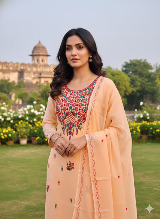 Chikonwala's Exclusive Hand Embroidered Contrast Fulkari Dress