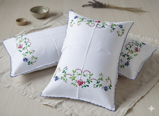 Chikonwala Hand-Embroidered Floral Pillow Cover Set– Set of 2
