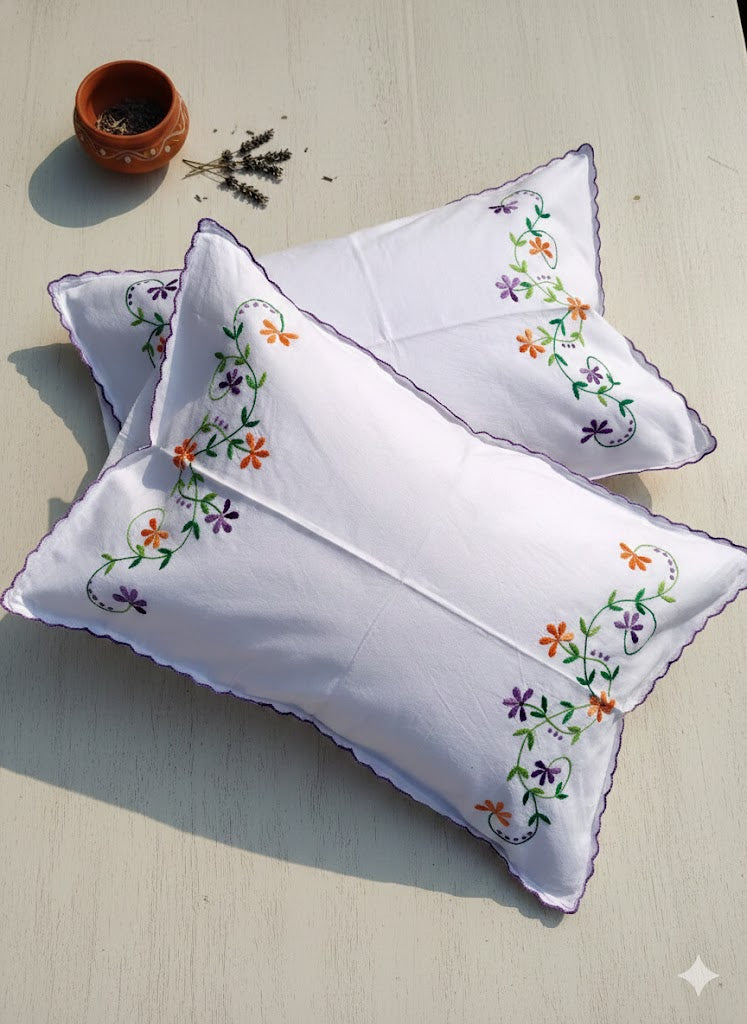 Chikonwala Hand-Embroidered Floral Pillow Cover Set– Set of 2