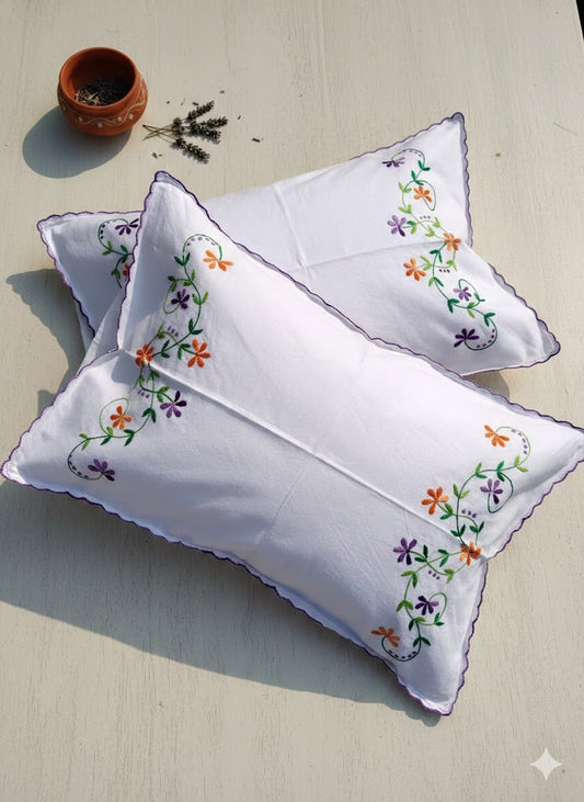 Chikonwala Hand-Embroidered Floral Pillow Cover Set– Set of 2