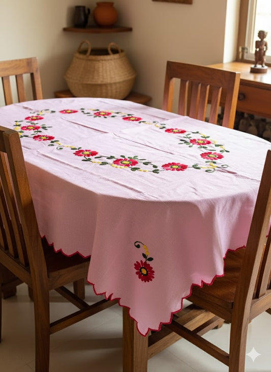 Hand Embroidered Floral Table Cover