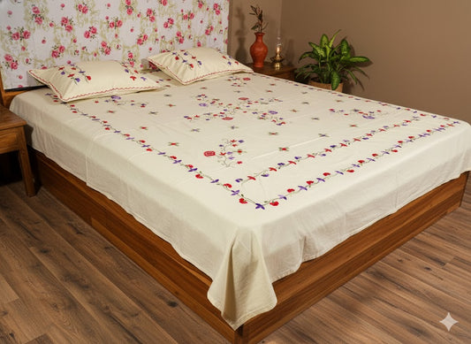Chikonwala's Hand Embroidered Floral Design Bedsheet
