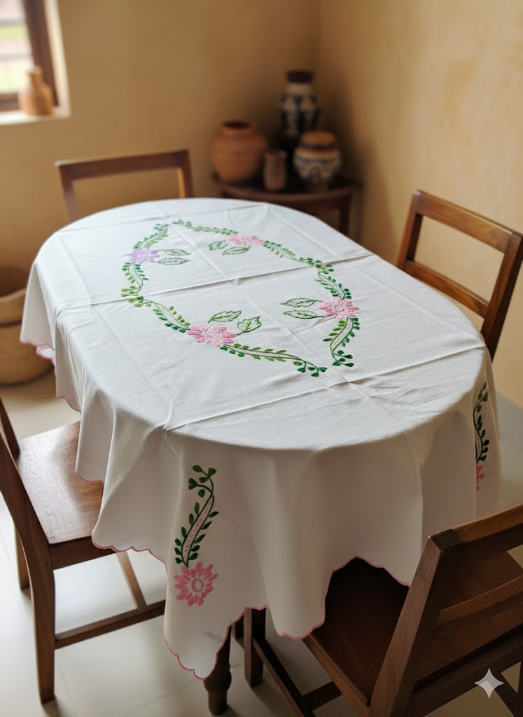 Hand Embroidered Floral Table Cover
