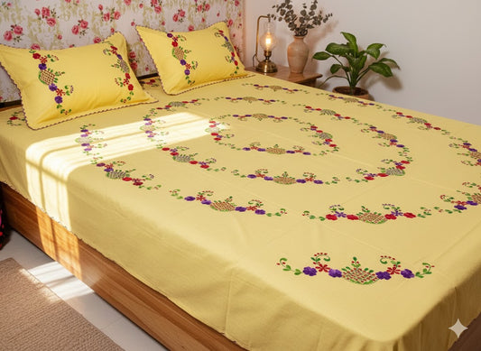 Chikonwala's Hand Embroidered Floral Design Bedsheet