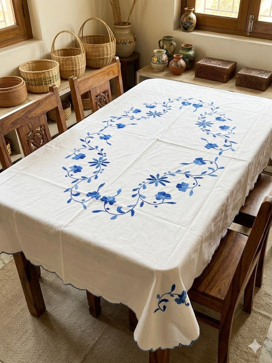 Hand Embroidered Floral Four seater Table Cover