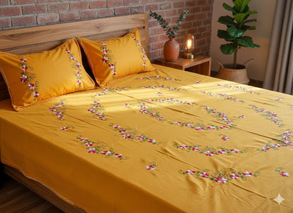 Chikonwala's Hand Embroidered Floral Design Bedsheet
