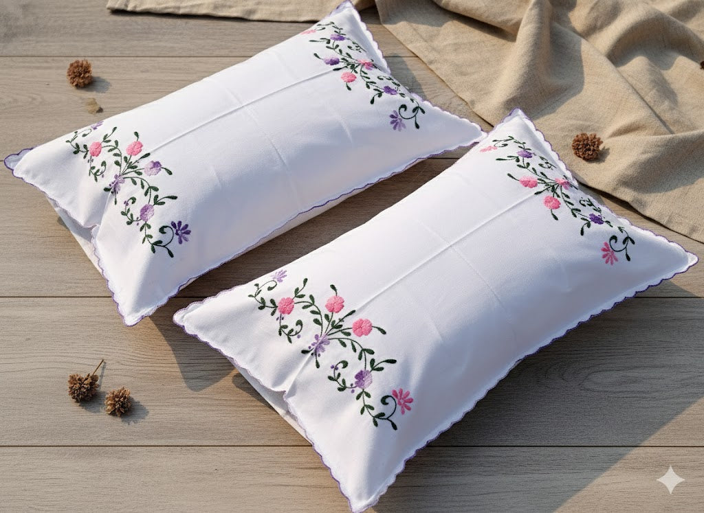 Chikonwala Hand-Embroidered Floral Pillow Cover Set– Set of 2
