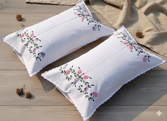 Chikonwala Hand-Embroidered Floral Pillow Cover Set– Set of 2