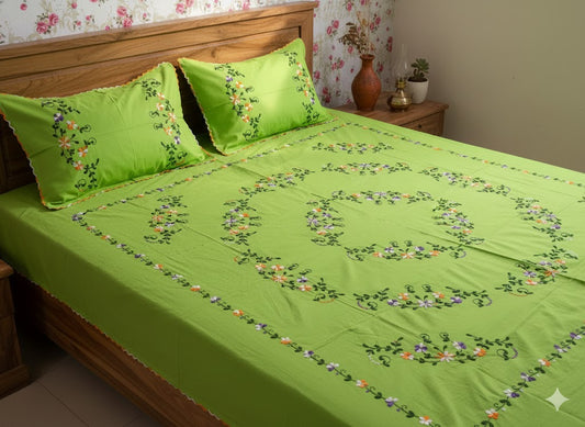 Chikonwala's Hand Embroidered Floral Design Bedsheet