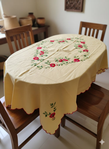 Hand Embroidered Floral Table Cover