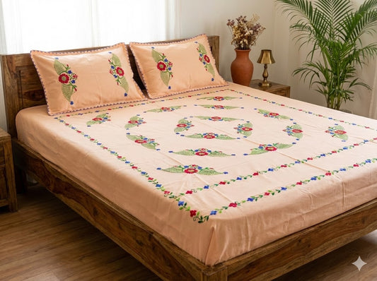 Chikonwala's Hand Embroidered Floral Design Bedsheet