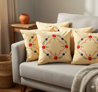 Hand Embroidered Cotton Cushion Covers (Set of 5)