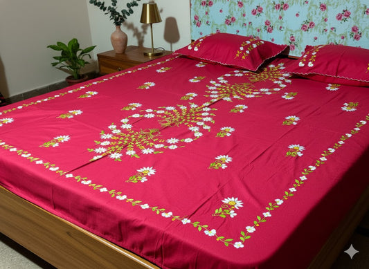 Chikonwala's Hand Embroidered Floral Design Bedsheet