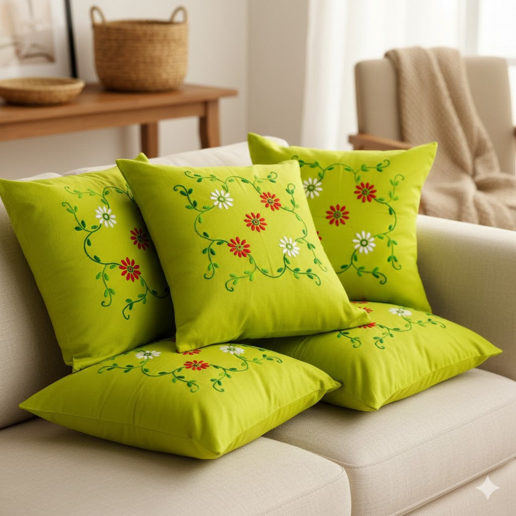 Hand Embroidered Cotton Cushion Covers (Set of 5)