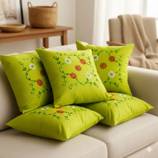 Hand Embroidered Cotton Cushion Covers (Set of 5)