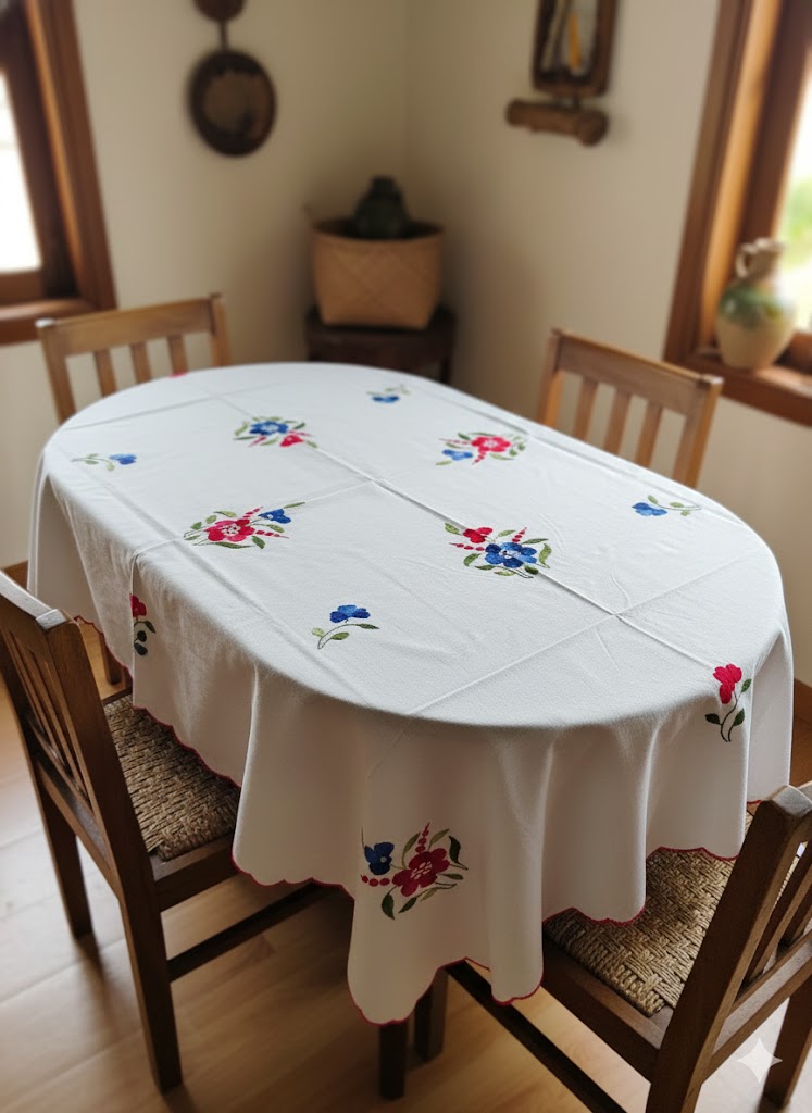 Hand Embroidered Floral Four Seater Table Cover