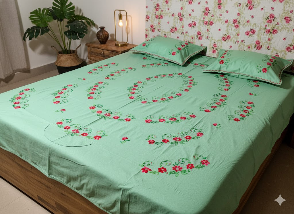 Chikonwala's Hand Embroidered Floral Design Bedsheet