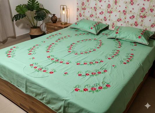 Chikonwala's Hand Embroidered Floral Design Bedsheet
