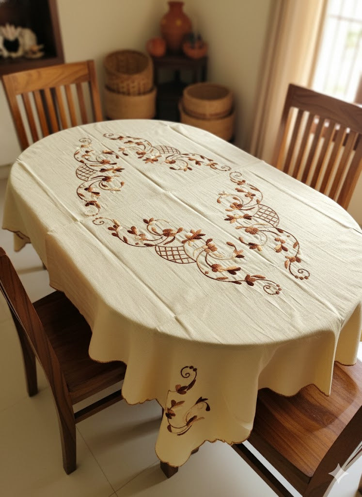 Hand Embroidered Floral Table Cover