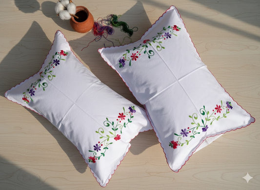 Chikonwala Hand-Embroidered Floral Pillow Cover Set– Set of 2