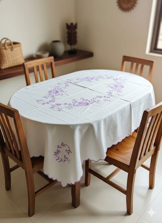 Hand Embroidered Floral Four Seater Table Cover