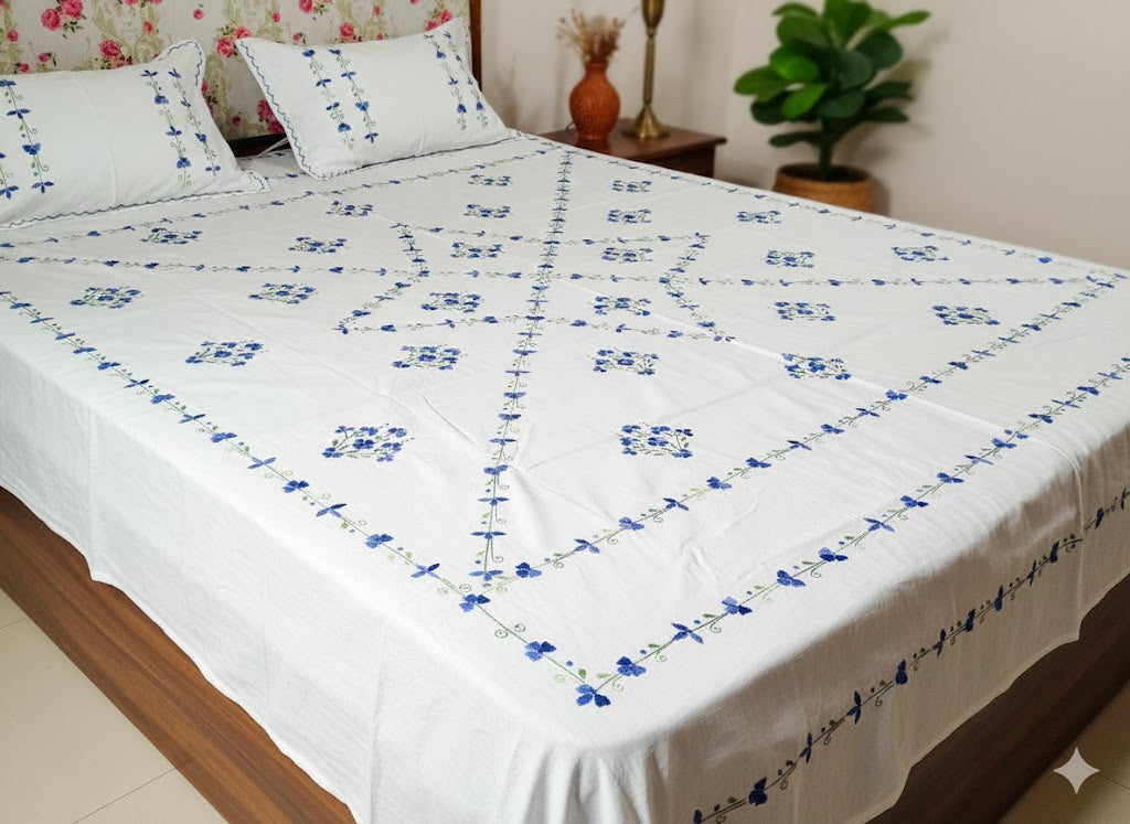 Chikonwala's Hand Embroidered Floral Design Bedsheet