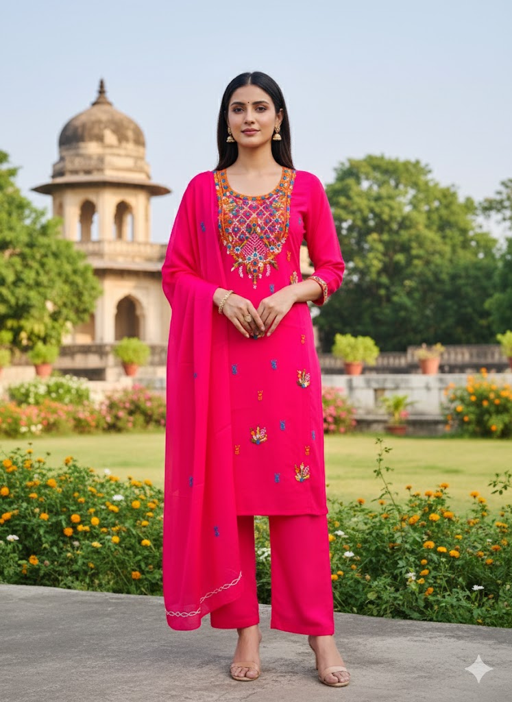 Chikonwala's Exclusive Hand Embroidered Contrast Fulkari Dress