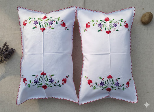 Chikonwala Hand-Embroidered Floral Pillow Cover Set– Set of 2