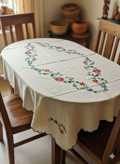 Hand Embroidered Floral Table Cover