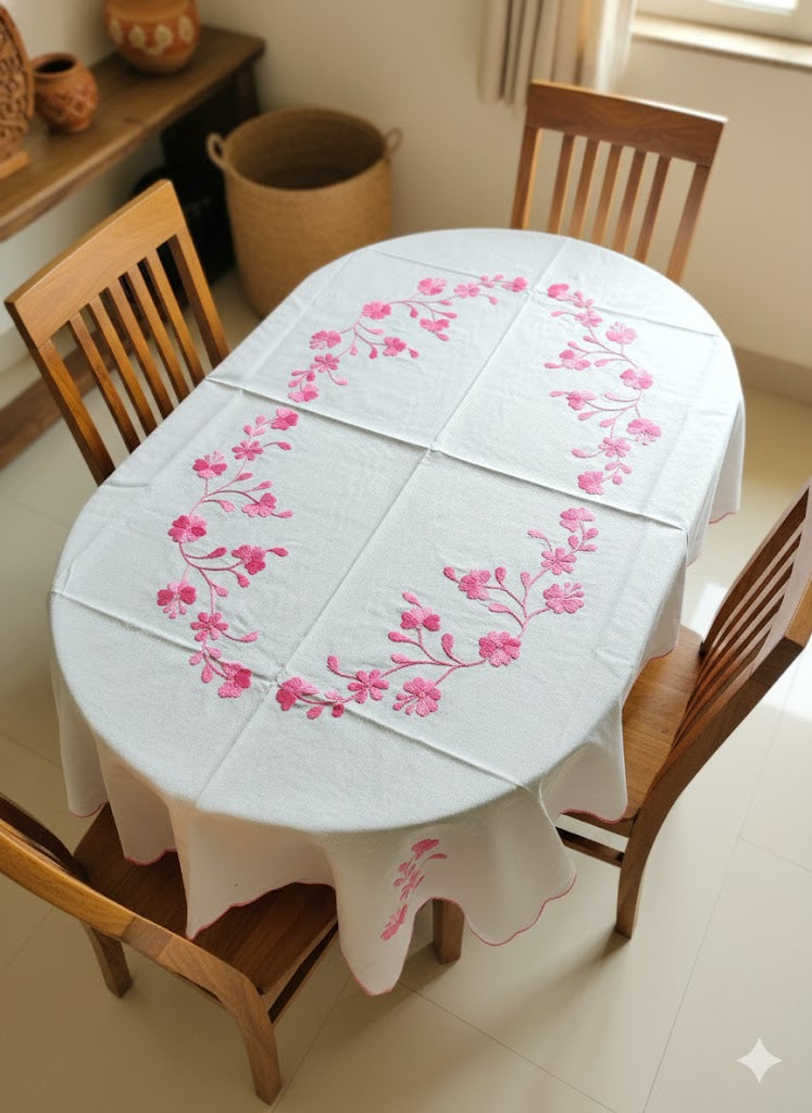 Hand Embroidered Floral Four Seater Table Cover