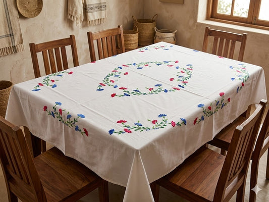 Hand Embroidered Floral Table Cover