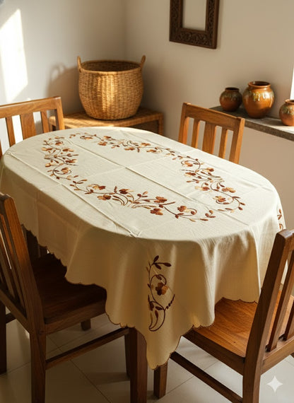 Hand Embroidered Floral Four Seater Table Cover