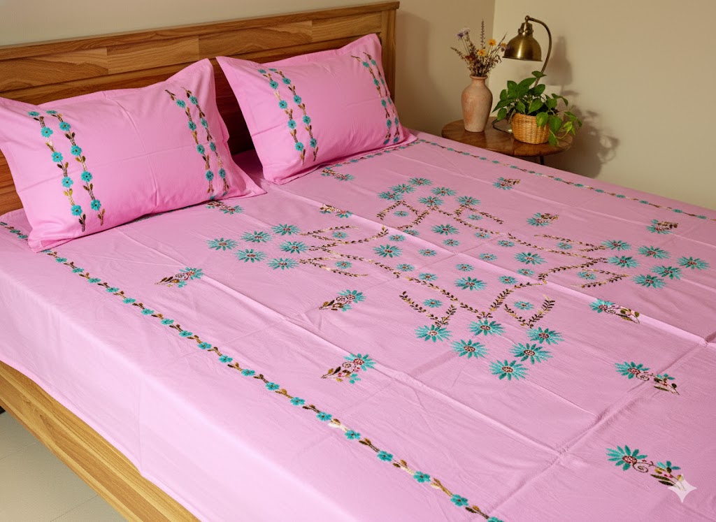 Chikonwala's Hand Embroidered Floral Design Bedsheet