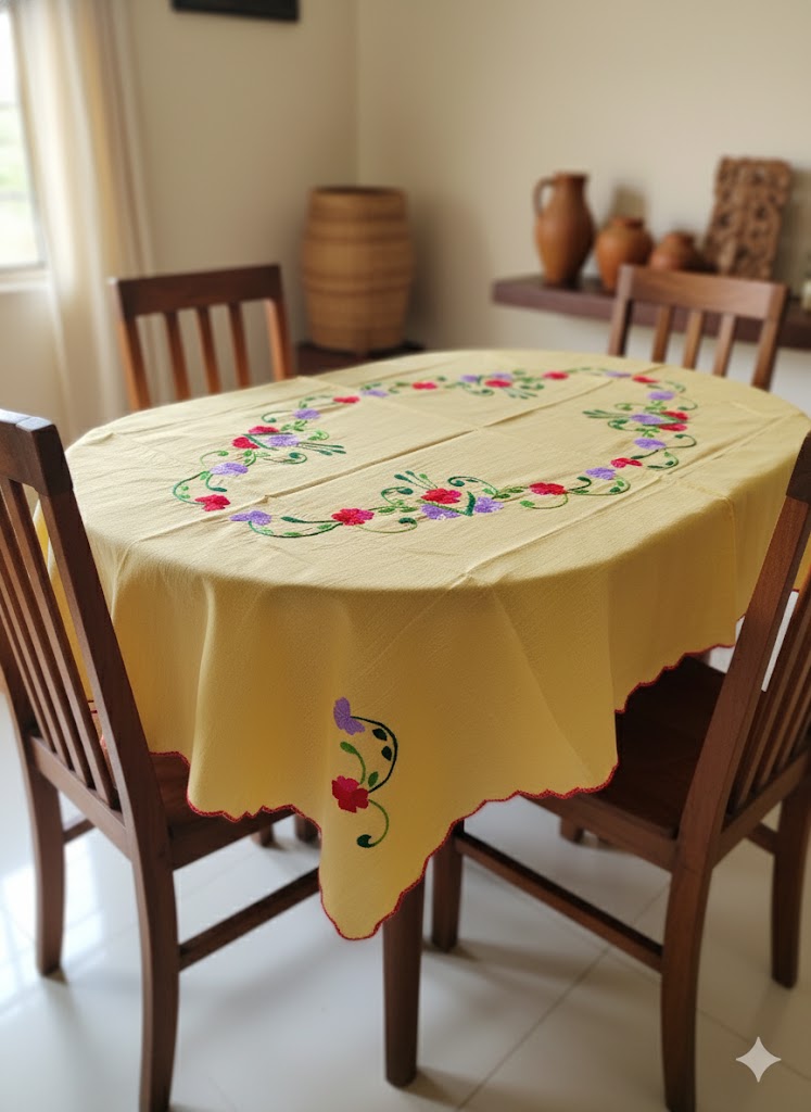 Hand Embroidered Floral Table Cover