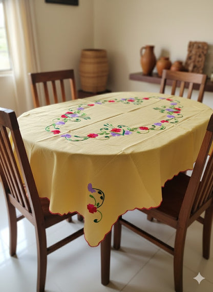 Hand Embroidered Floral Table Cover