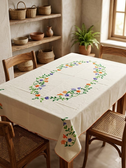 Hand Embroidered Floral Table Cover