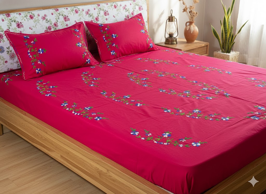 Chikonwala's Hand Embroidered Pure Cotton Bedsheet
