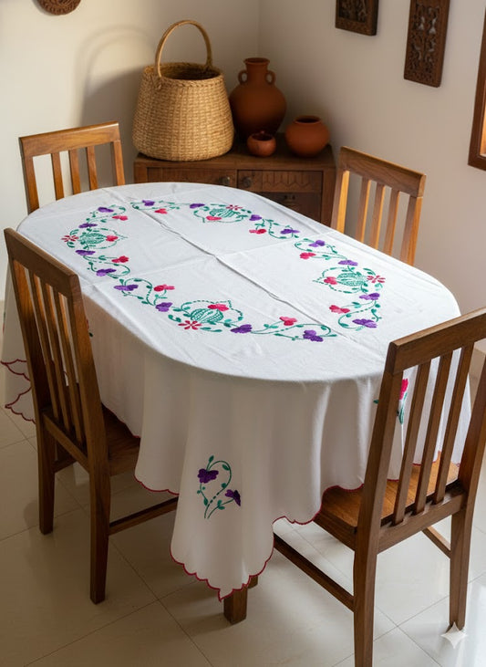 Hand Embroidered Floral Four Seater Table Cover