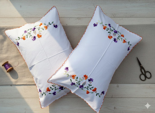 Chikonwala Hand-Embroidered Floral Pillow Cover Set– Set of 2