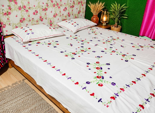 Chikonwala's Hand Embroidered Floral Design Bedsheet